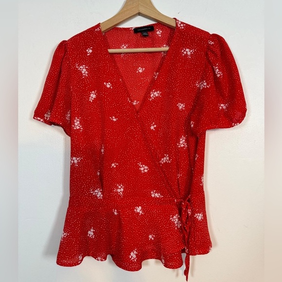 Tamara H. Red Floral Wrap Blouse - Size M - Picture 2 of 8